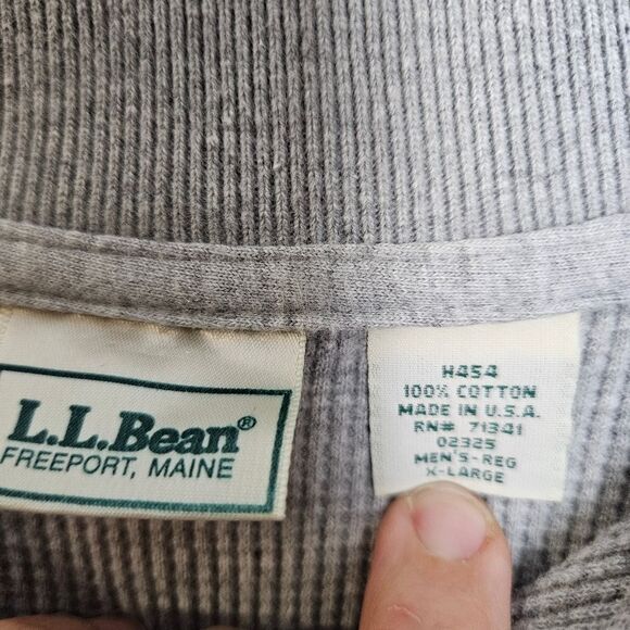 LL Bean Mens Thermal Waffle Polo 100% Cotton XL Grey - Picture 2 of 3